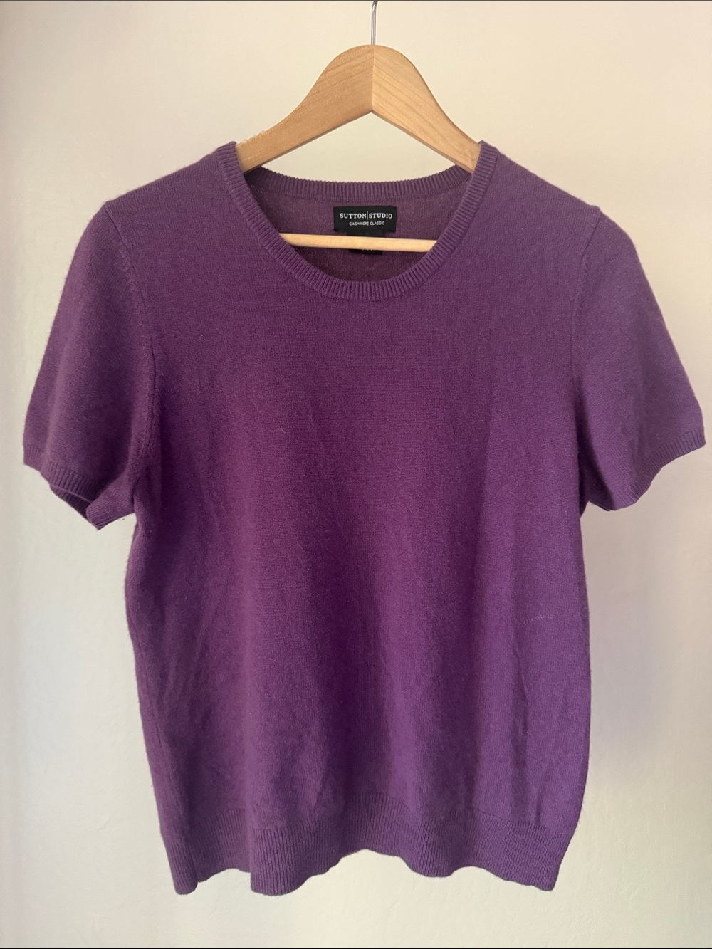 Sutton Studio Purple Short Sleeve 💯Cashmere Blend Top Size XL